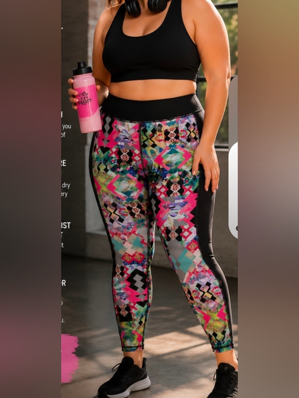 Pink Lotus- Multi-Color Geometric Active Leggings Womens 1X